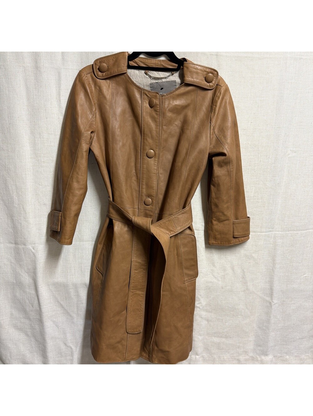 Rebecca Corsi Womens Brown Leather Long Sleeve Belted Trench size medium